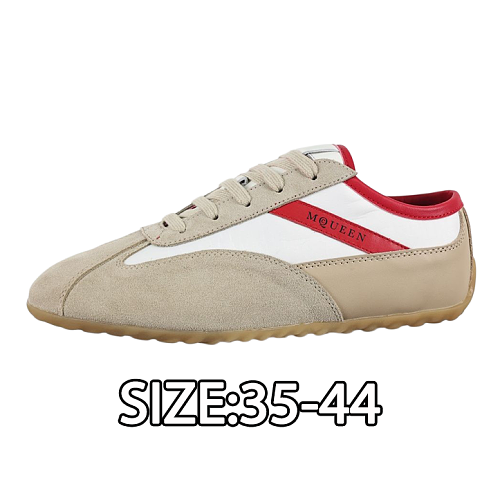 Alexander McQueen Suede Round-toe Color-block Patch Training Shoes In White And Red