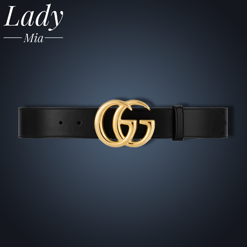 Gucci Shiny Double G Buckle Smooth Buckle Leather Belt