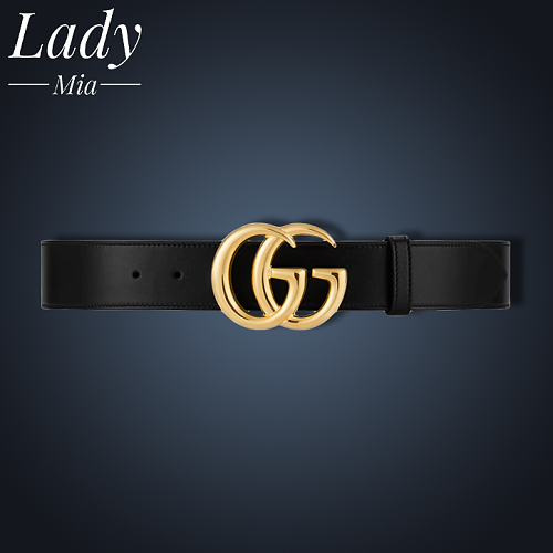 Gucci Shiny Double G Buckle Smooth Buckle Leather Belt