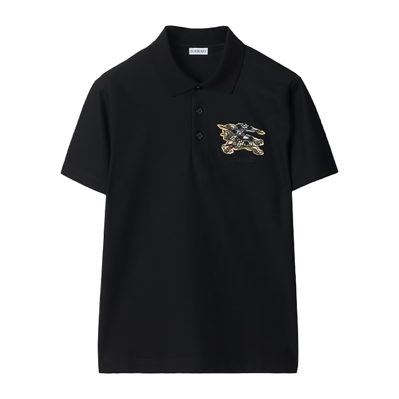 Plaid War Horse Embroidered Polo Short Sleeves-black