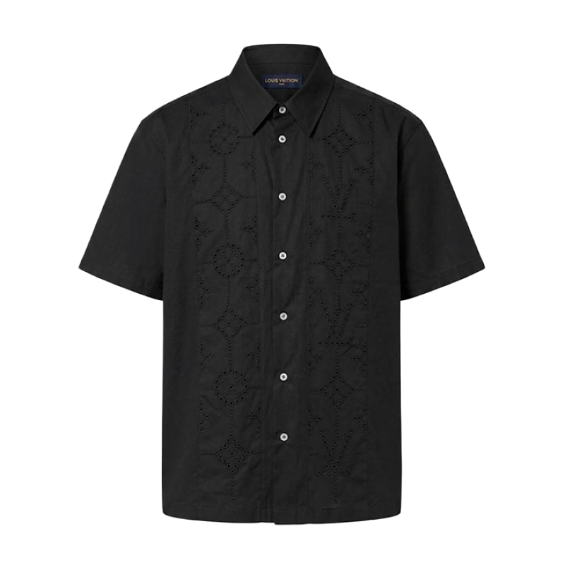 Striped Hollow-out Floral Short-sleeve Shirt