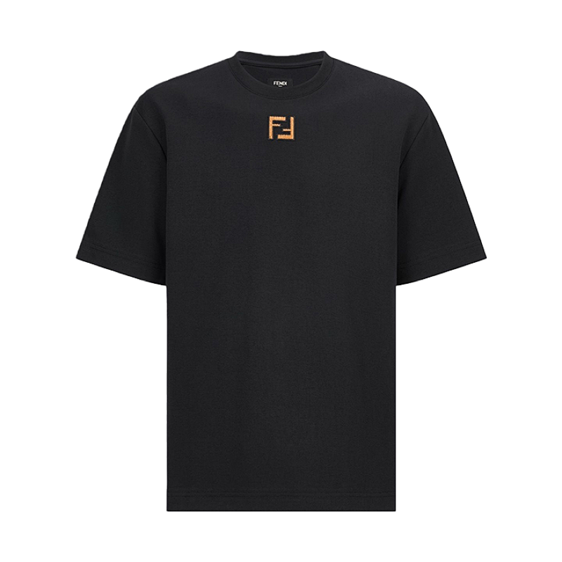 Double F Suede Embroidered Logo Short-Sleeve T-Shirt