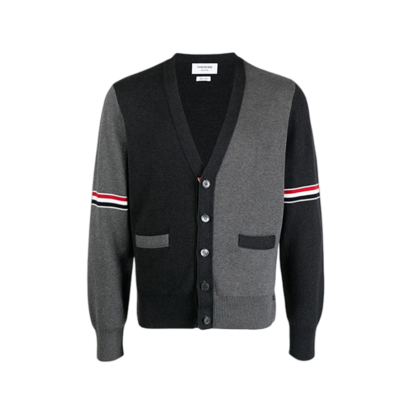 Colorblock Arm Ribbon Cardigan Jacket - Colorblock Gray