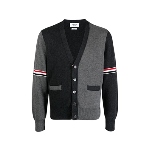 Colorblock Arm Ribbon Cardigan Jacket - Colorblock Gray