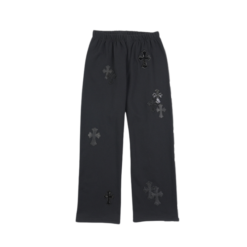 Multiple Black Cross Leather Patch Pants