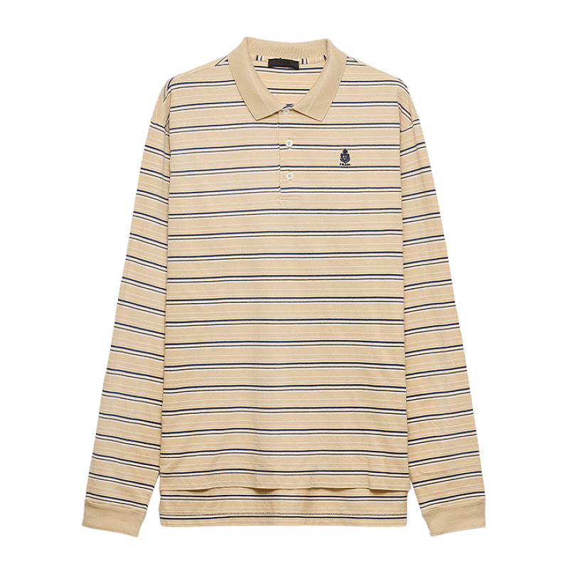Khaki Medal Stripe Long-Sleeve Polo