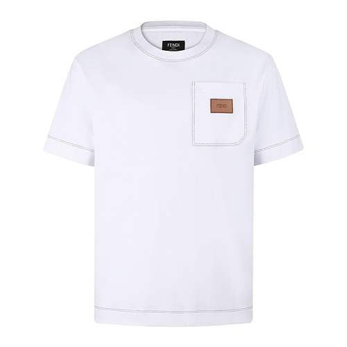 Crew-Neck Cotton T-Shirt With Leather Logo Patch