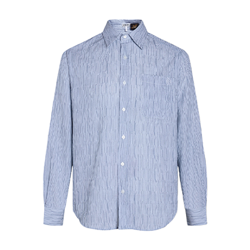 Lightweight Textured Striped Embroidered Shirt