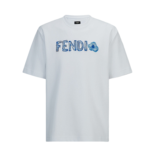 Fendi Embroidered Hand-Painted Logo Short-Sleeve T-Shirt