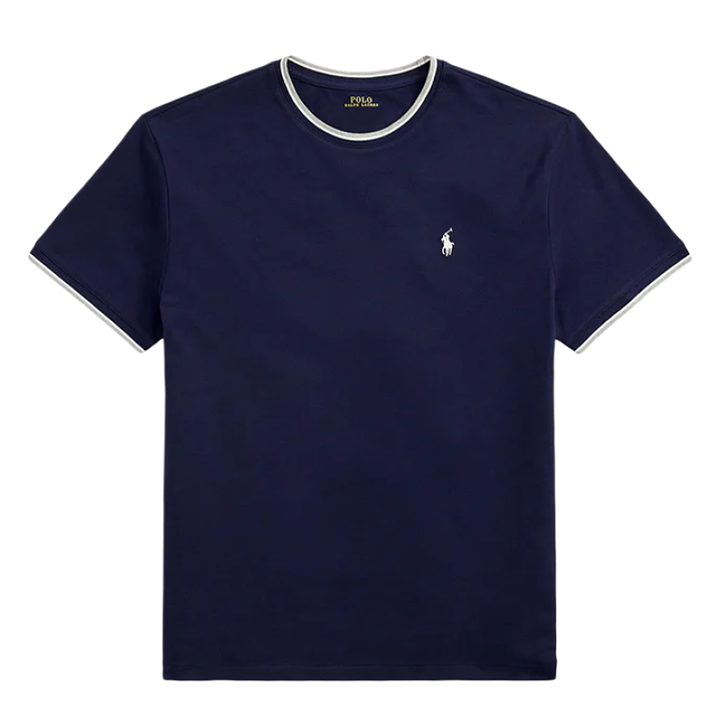 Piqué Round Neck Color-blocked Short-sleeved Shirt
