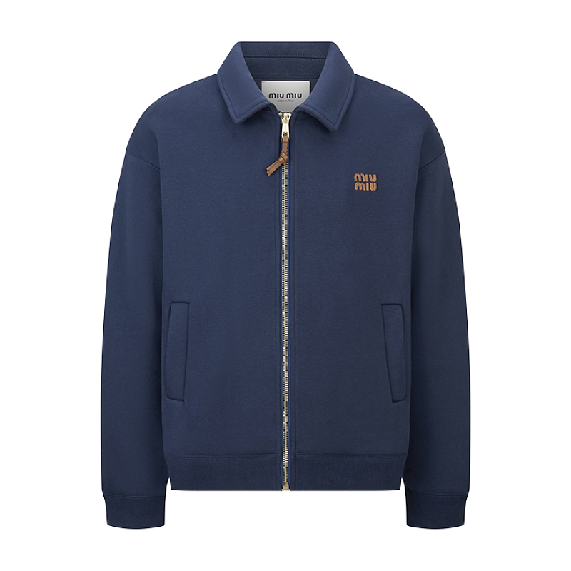 Miu Miu Embroidered Leather Label Zipper Jacket