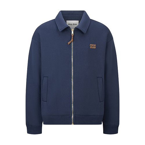 Miu Miu Embroidered Leather Label Zipper Jacket
