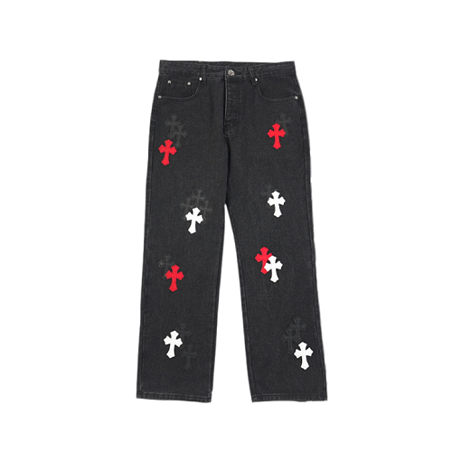 Color-block Patched Cross Denim Pants