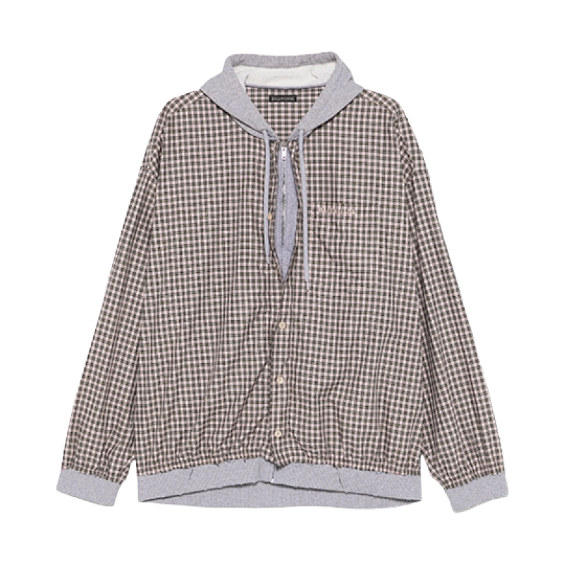 Balenciaga Blcg Paneled Plaid Hooded Jacket