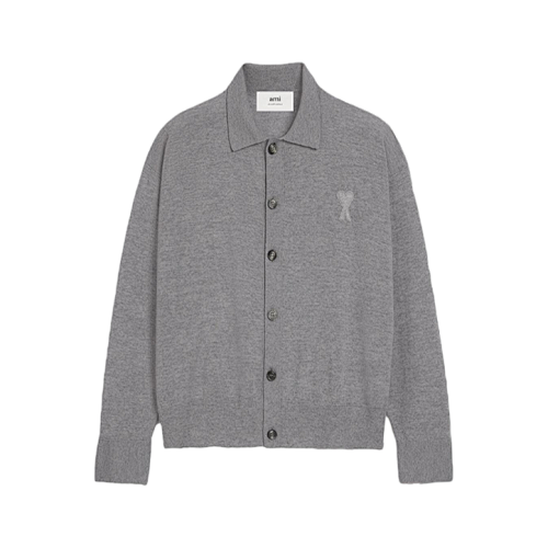 Appliqué Heart Embroidery Square Neck Merino Cardigan Sweater
