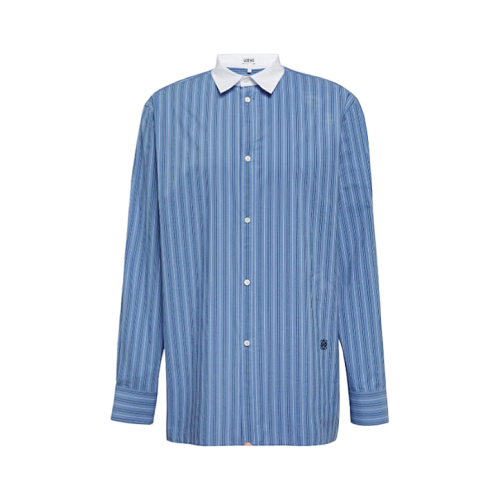 Striped Single-breasted Peak Collar Long-sleeved Shirt Item No