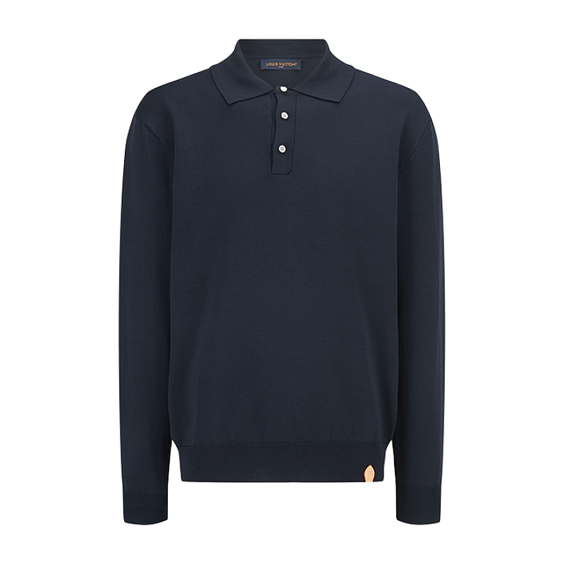 Louis Vuitton Leather Label Embroidered Knit Polo Shirt