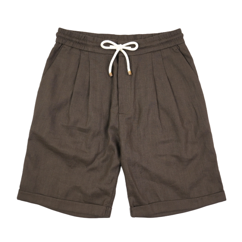 Tricolor Linen Pleated Shorts