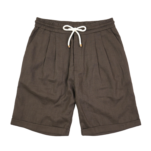 Tricolor Linen Pleated Shorts