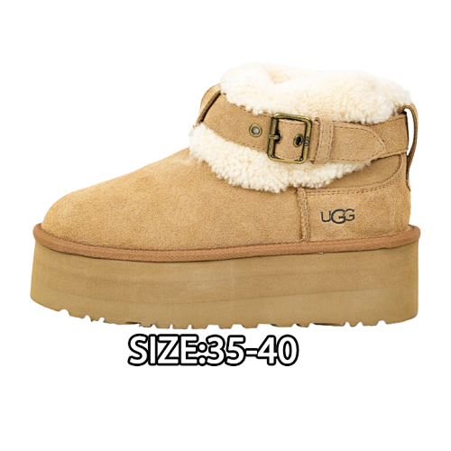 Women's Round Toe Buckle Snow Boots Chestnut