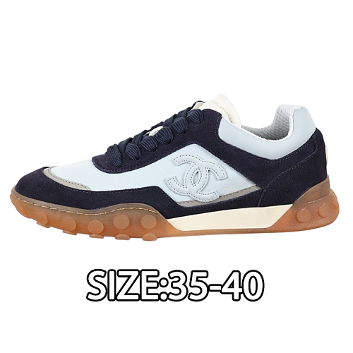 Calfskin & Suede Round-Toe Lace-Up Casual Shoes Blue