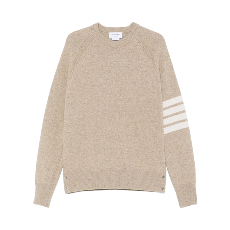 Khaki Four-stripe Crew Neck Sweater