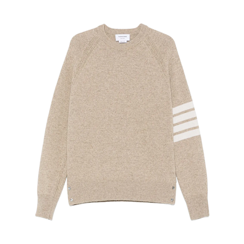 Khaki Four-stripe Crew Neck Sweater