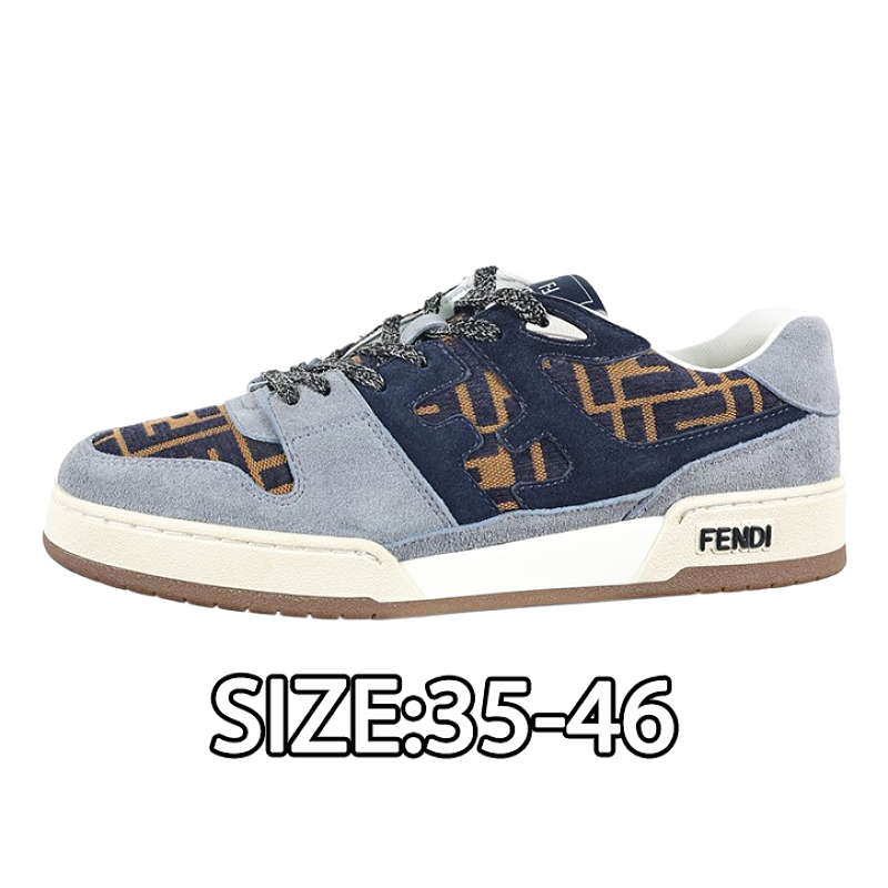 Fendi Fashion Sneakers Dark Blue-gray Suede Monogram