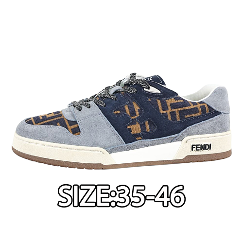 Fendi Fashion Sneakers Dark Blue-gray Suede Monogram