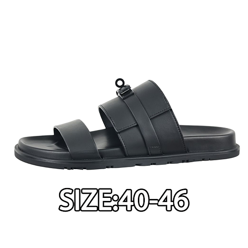Hermès Calfskin Flat Slip-on Sandals All Black Leather