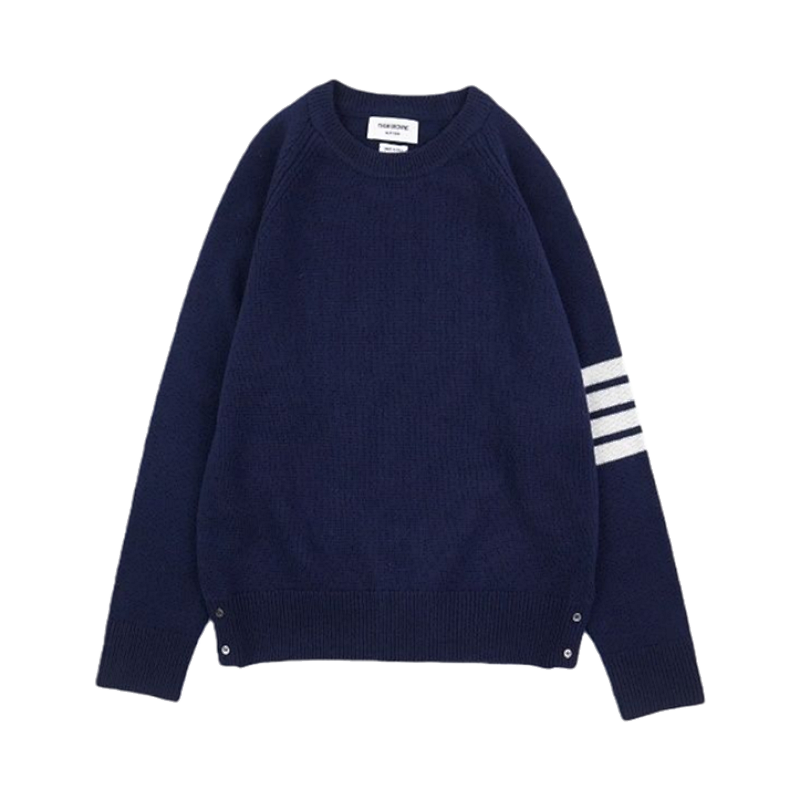 TB Four-stripe Wool Crew Neck Sweater - Navy Blue