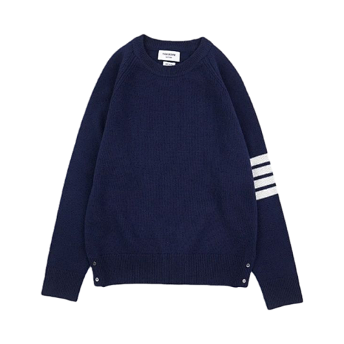 TB Four-stripe Wool Crew Neck Sweater - Navy Blue