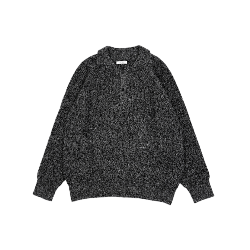 TR Black And Gray Mohair Polo Sweater