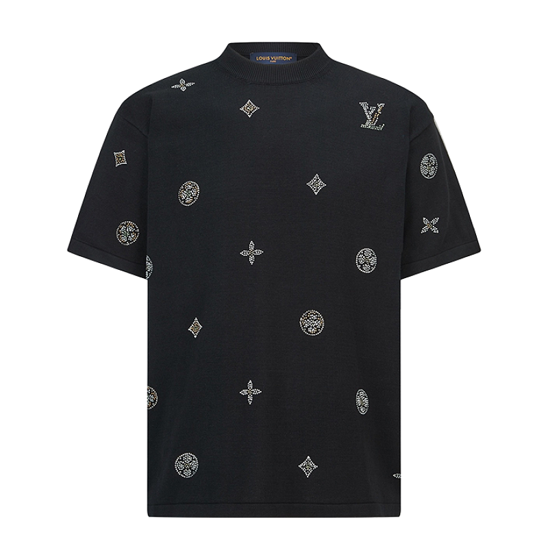 Louis Vuitton Rhinestone Logo Knit Top