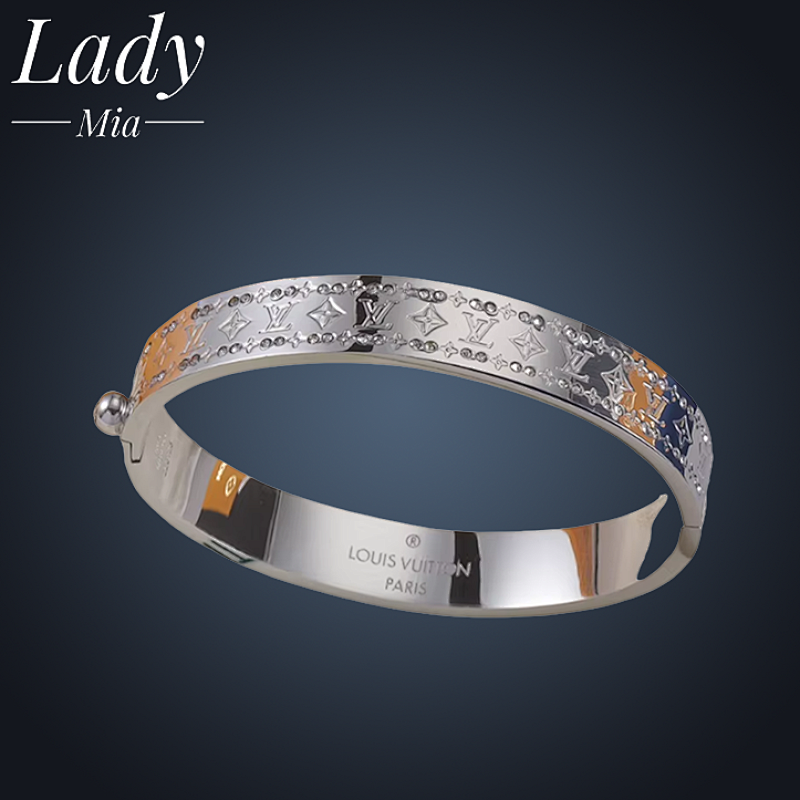 Louis Vuitton Engraved Printed Bracelet White Gold