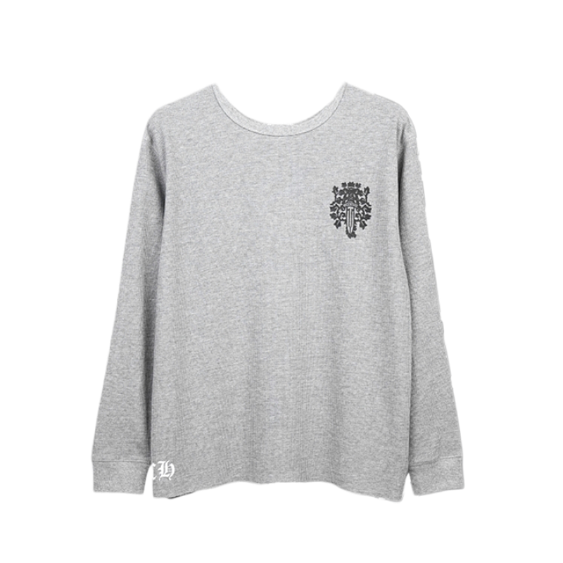 Waffle-pattern Long-sleeve With Front And Back Vine And Sword Print