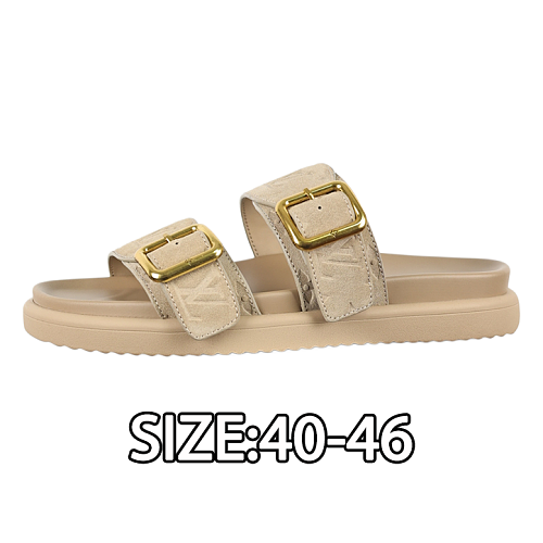 Embossed Cowhide Slide Sandals Khaki