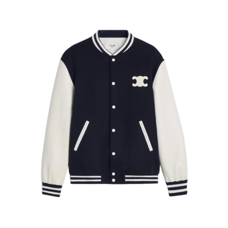 C Eline Genuine Leather Letter Badge Baseball Jersey