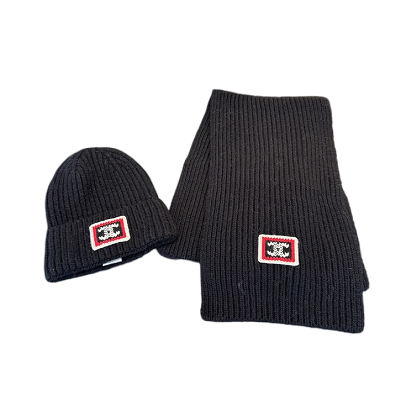 Autumn And Winter Knitted Cashmere Scarf And Hat Set