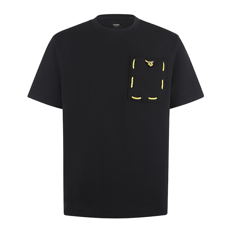 Crew Neck Satin Ribbon Drawstring Patch Pocket Short-Sleeve T-Shirt
