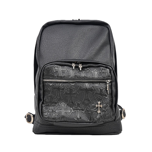 Chrome Hearts Leather Backpack With Zipper Closure