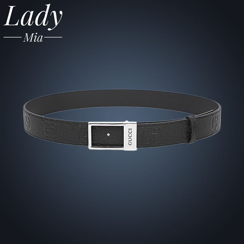 GC Embossed Double-G Leather Belt With Square Buckle