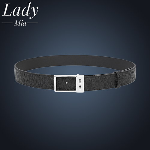 GC Embossed Double-G Leather Belt With Square Buckle