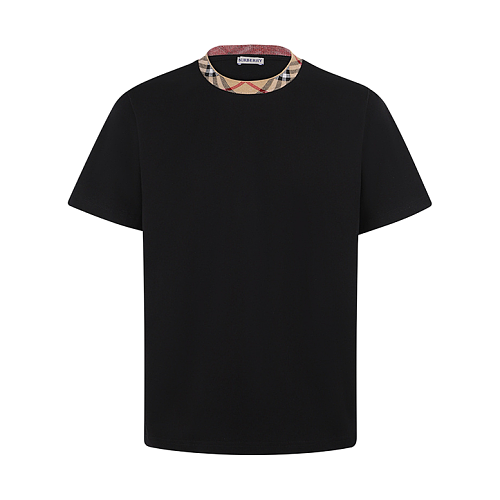 Short-Sleeve Top With Plaid Neckline