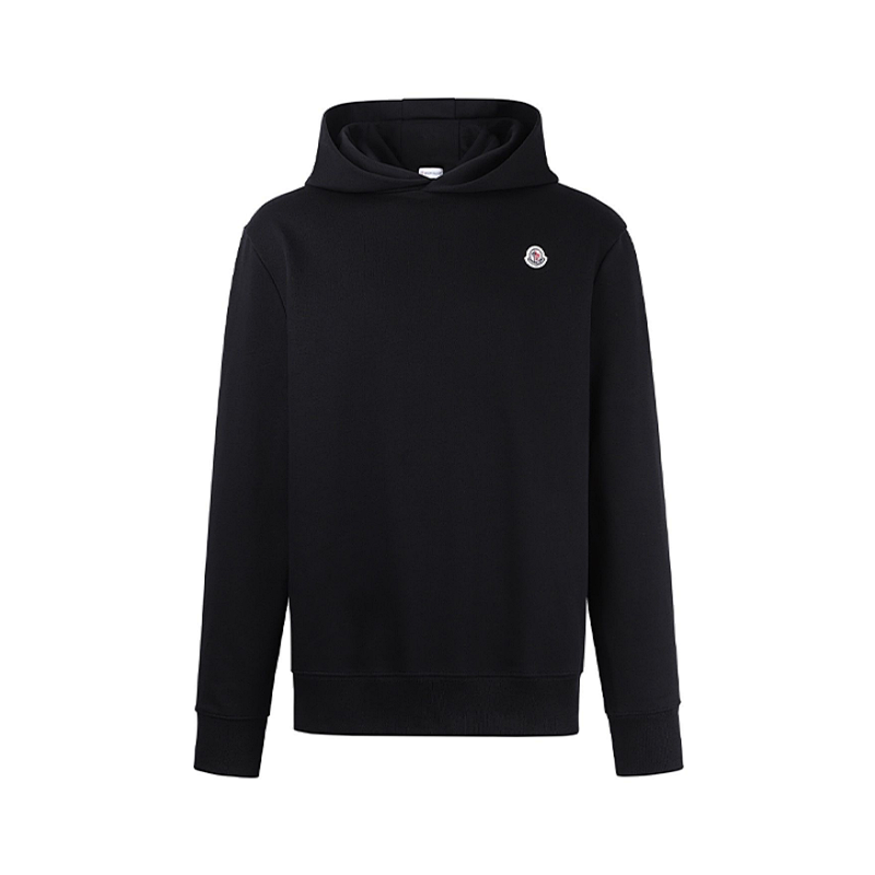 Solid Color Logo Patch Hooded Long-Sleeve Sweatshirt
