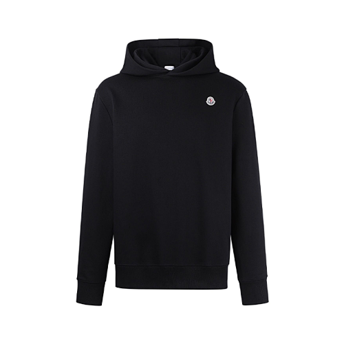 Solid Color Logo Patch Hooded Long-Sleeve Sweatshirt