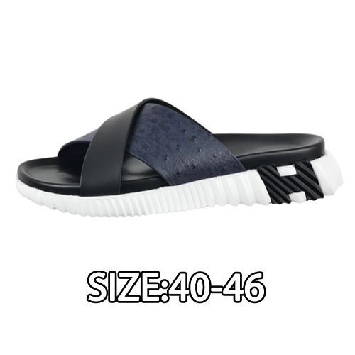 Hermès Black And White Ostrich Leather Platform Sandals For Men
