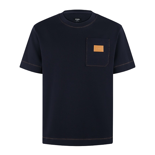 Crew-Neck Cotton T-Shirt With Leather Logo Patch