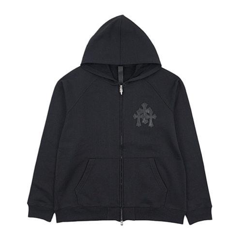 Cross-pattern Patchwork Leather Hooded Jacket