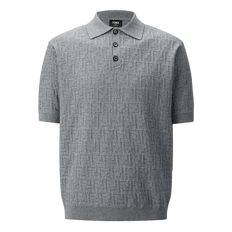 Double-F Jacquard Logo Knit Polo Shirt